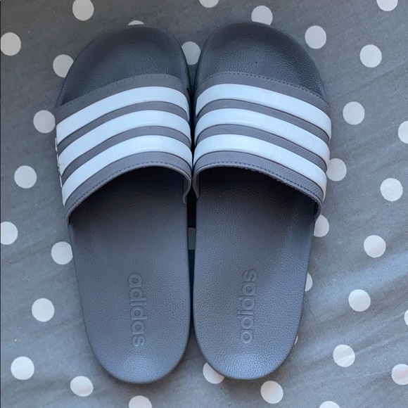 grey adidas slides